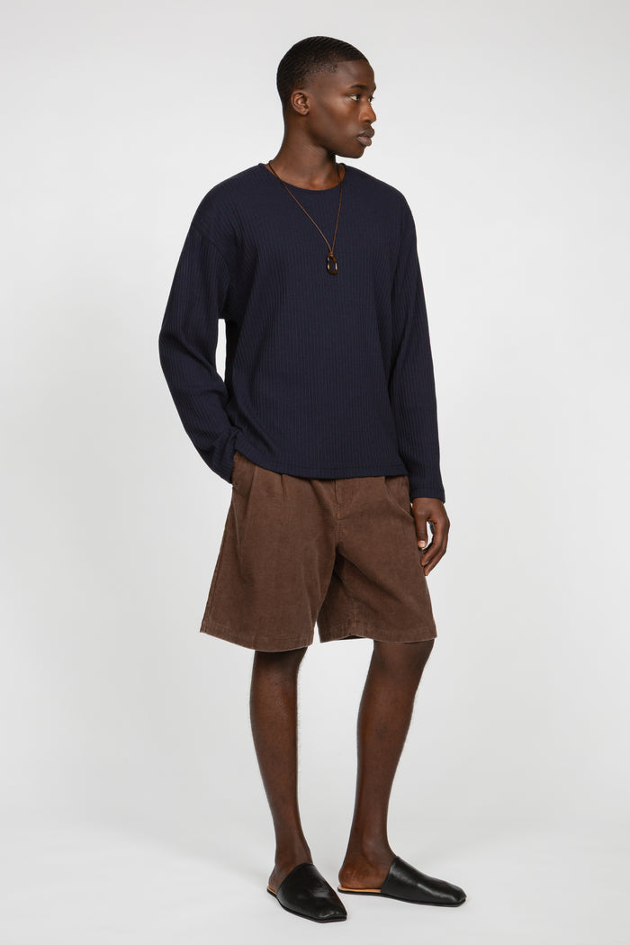 Pleated 5 Pocket Short - Chocolate Enzyme Washed Corduroy