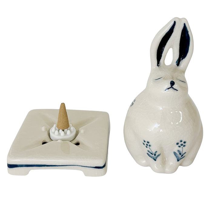 PORCELAIN INCENSE BURNER - Rabbit (White Finish)