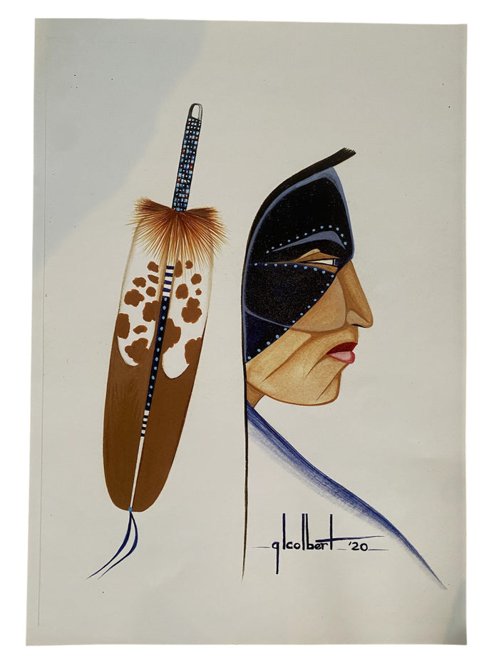 'Profile in Blue' print by mvskoke artist Gary Colbert
