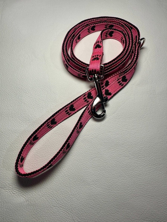 Dogtraining101 Puppy/Small Dog Black Paw/Pink 1.2m x 15mm Lead