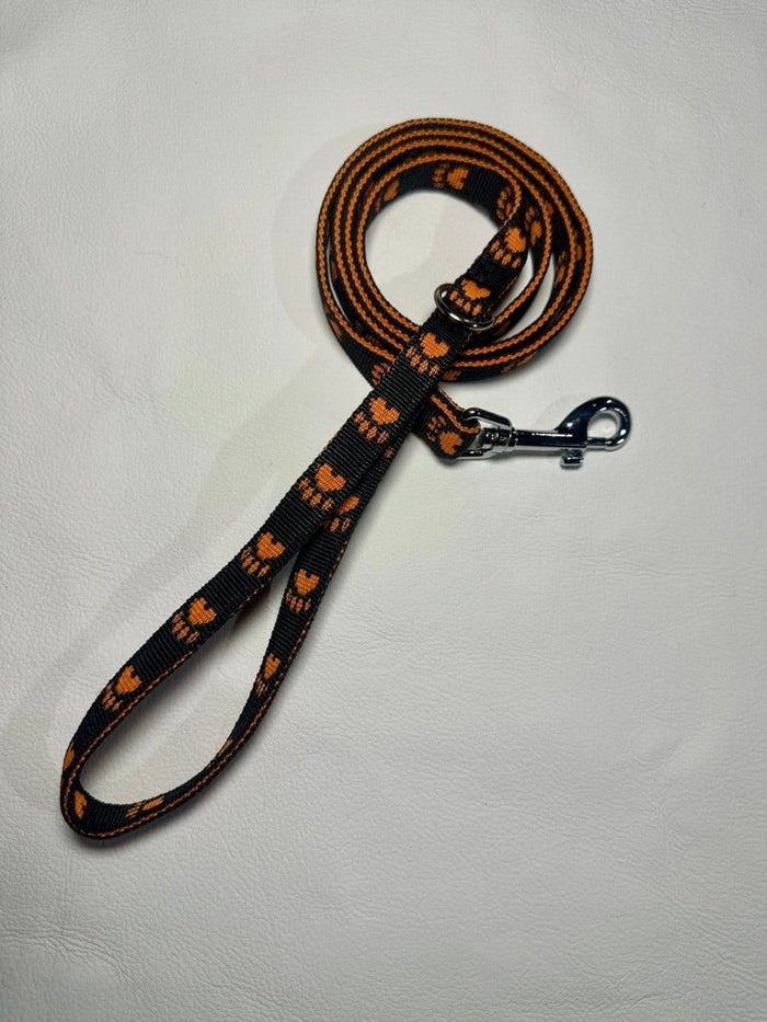 Dogtraining101 Puppy/Small Dog Orange Paw/Black 1.2m x 15mm Lead