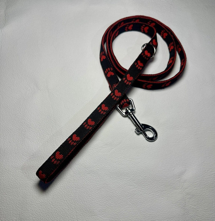 Dogtraining101 Puppy/Small Dog Red Paw/Black 1.2m x 15mm Lead