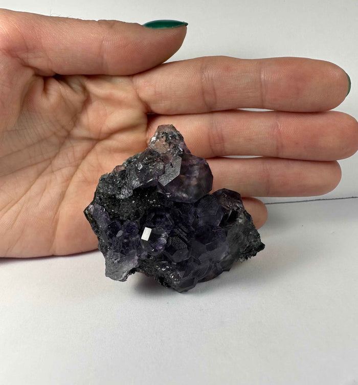 Purple Dodecahedral Fluorite with Calcite on matrix - Smokin Resin Company