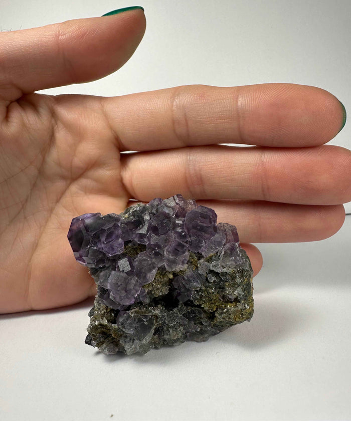 Purple Dodecahedral Fluorite with Calcite on matrix - Smokin Resin Company