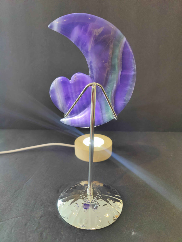Purple Fluorite Half-Moon & Heart Sculpture on 5" Metal Stand - Smokin Resin Company
