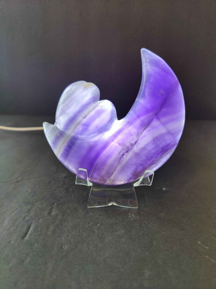 Purple Fluorite Half-Moon & Heart Sculpture on 5" Metal Stand - Smokin Resin Company
