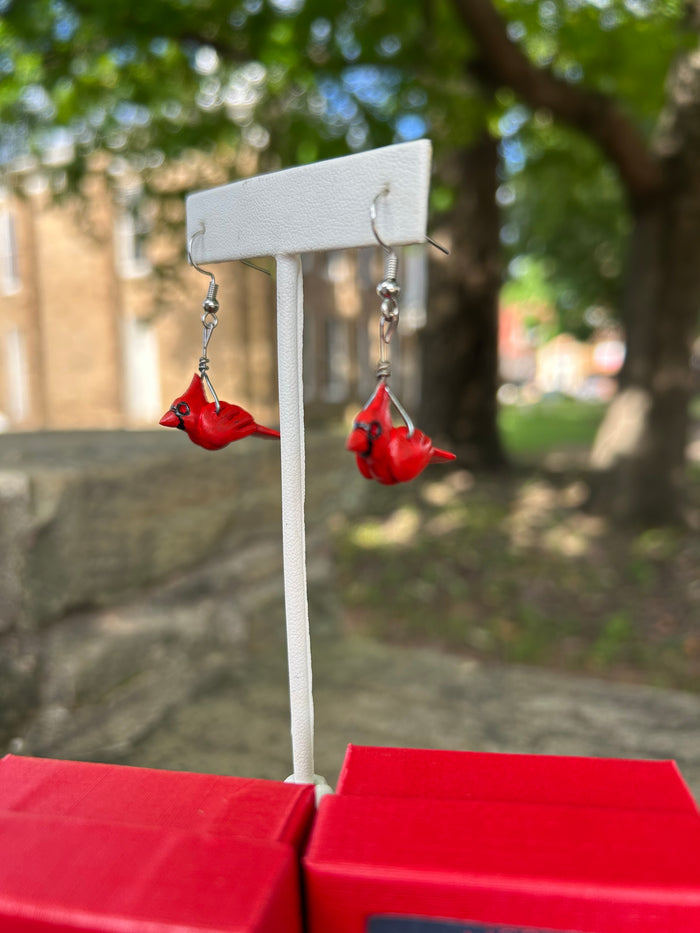 Red Bird Earrings made by Lisan Tiger-Blair