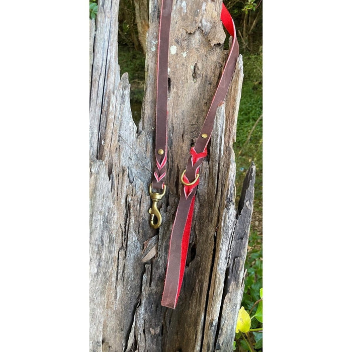 Dogtraining101 1.2m Red Two Tone Double Braid Leather Lead