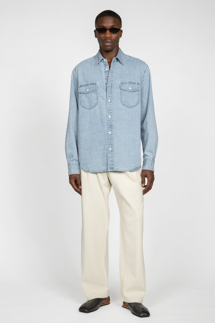 Relaxed Two Pocket Denim Shirt - Light Blue Denim