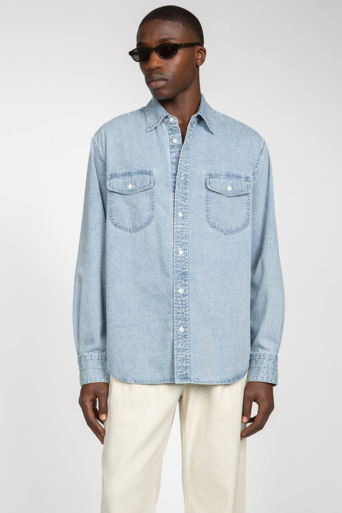 Relaxed Two Pocket Denim Shirt - Light Blue Denim