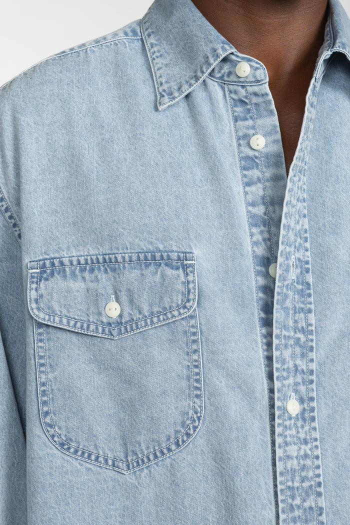 Relaxed Two Pocket Denim Shirt - Light Blue Denim