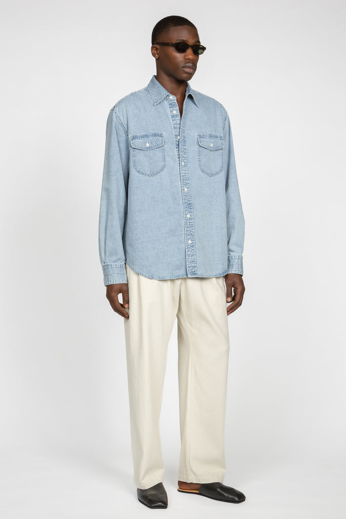 Relaxed Two Pocket Denim Shirt - Light Blue Denim