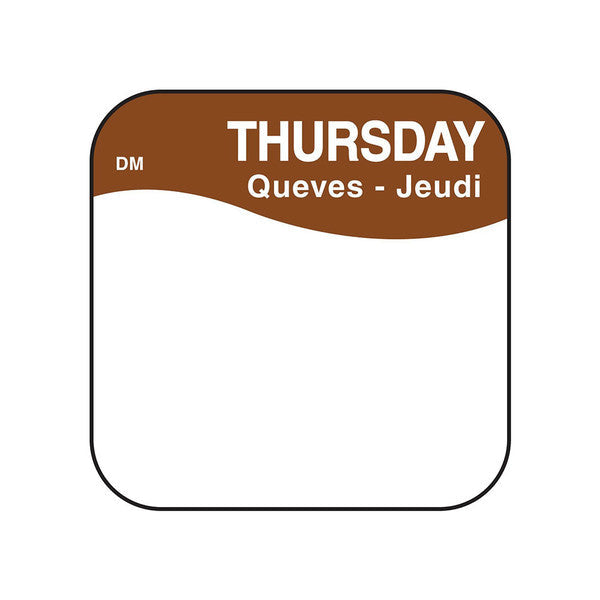 Removable Day Of The Week Label 25mm x 25mm (Roll Of 1000) Thursday/Brown
