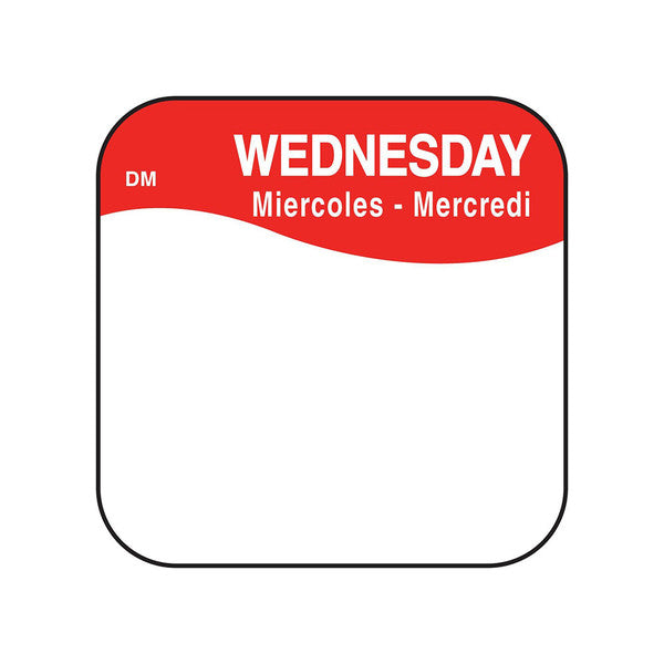 Removable Day Of The Week Label 25mm x 25mm  (Roll Of 1000) Wednesday/Red