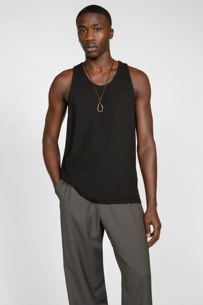 Rib Knit Tank Top - Black