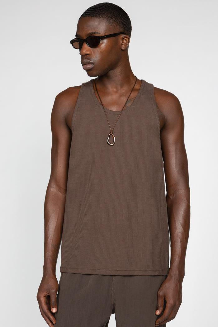 Rib Knit Tank Top - Brown