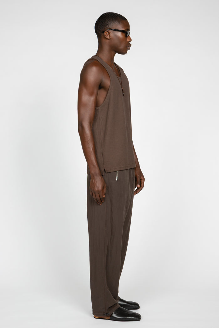 Rib Knit Tank Top - Brown