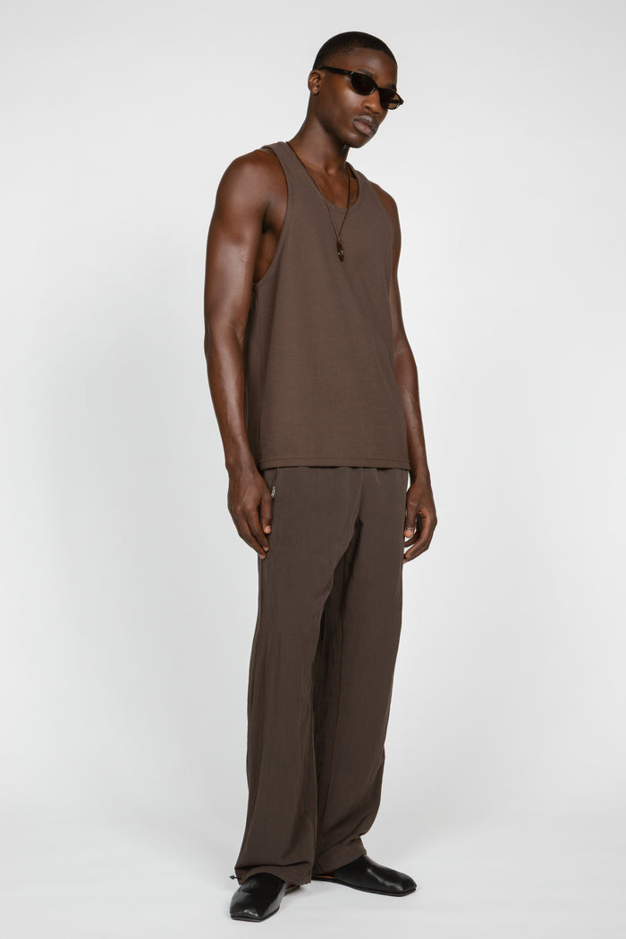 Rib Knit Tank Top - Brown