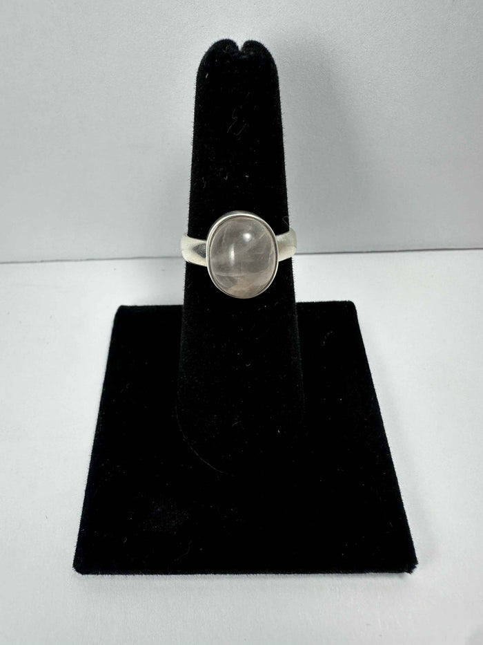 Rose Quartz Oval Cabochon Ring in .925 Sterling Silver Size 6 - Smokin Resin Company