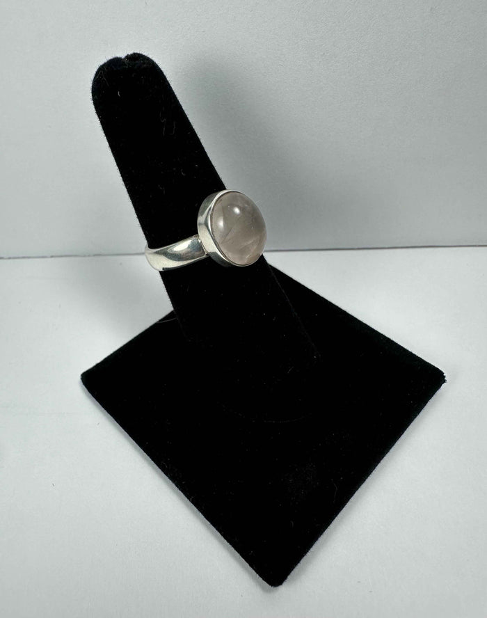 Rose Quartz Oval Cabochon Ring in .925 Sterling Silver Size 6 - Smokin Resin Company