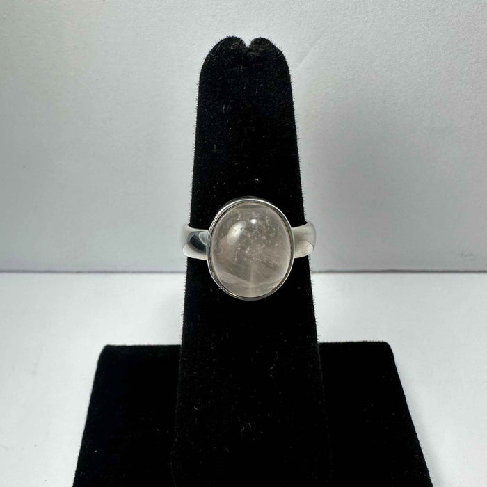 Rose Quartz Oval Cabochon Ring in .925 Sterling Silver Size 6
