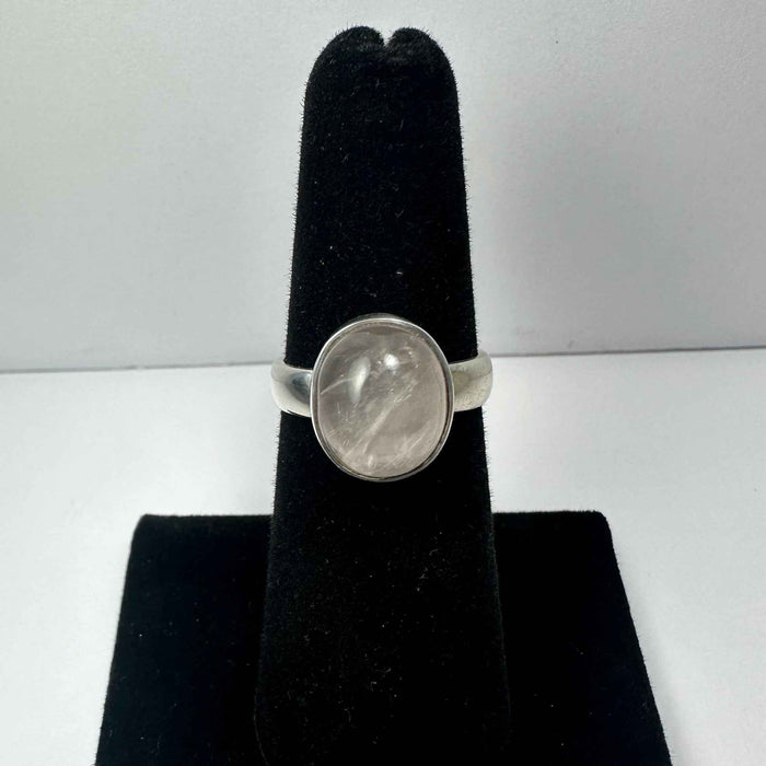Rose Quartz Oval Cabochon Ring in .925 Sterling Silver Size 6