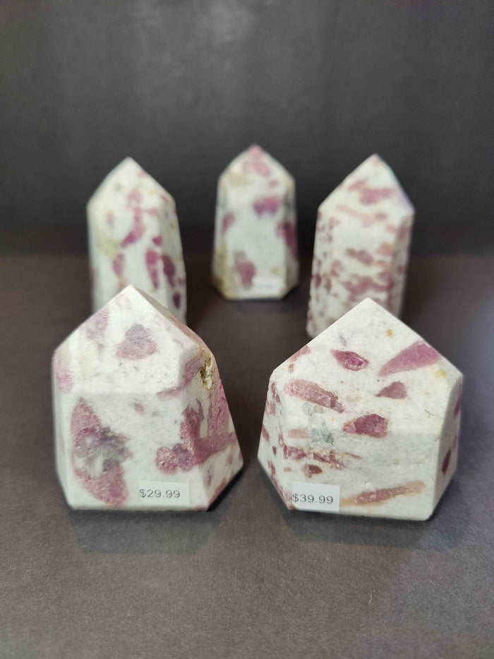 Rubellite (Pink Tourmaline) in Quartz Polished Obelisk Tower Sculpture - Smokin Resin Company