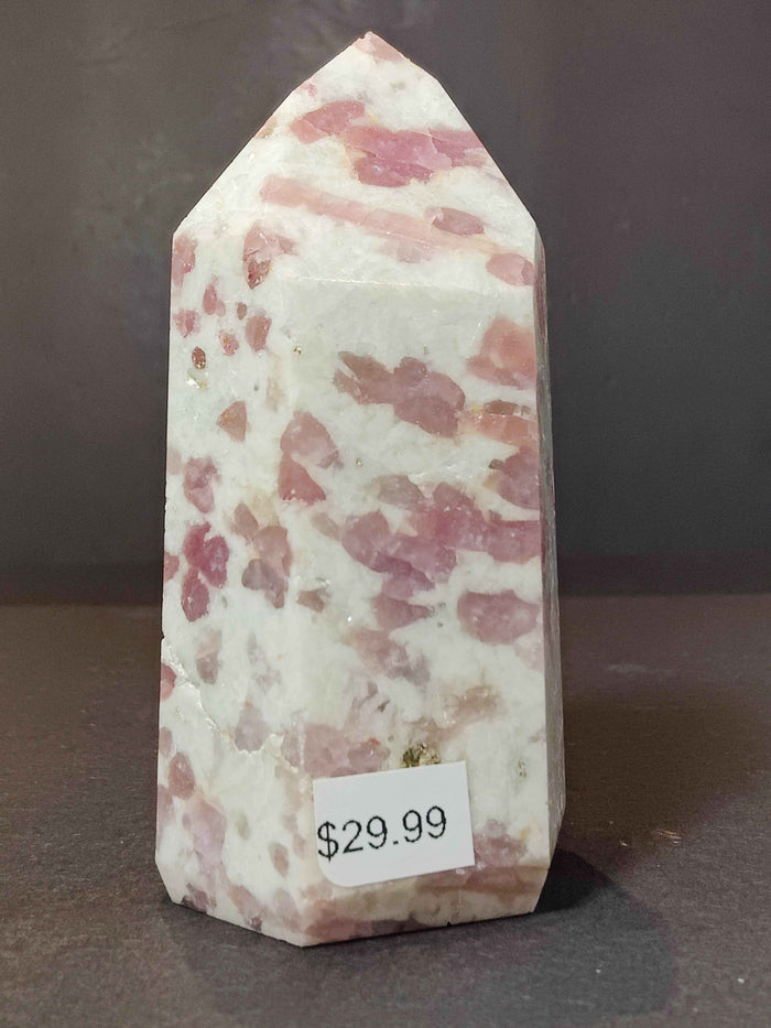 Rubellite (Pink Tourmaline) in Quartz Polished Obelisk Tower Sculpture - Smokin Resin Company