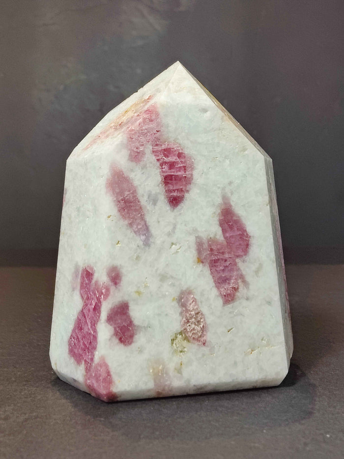 Rubellite (Pink Tourmaline) in Quartz Polished Obelisk Tower Sculpture - Smokin Resin Company