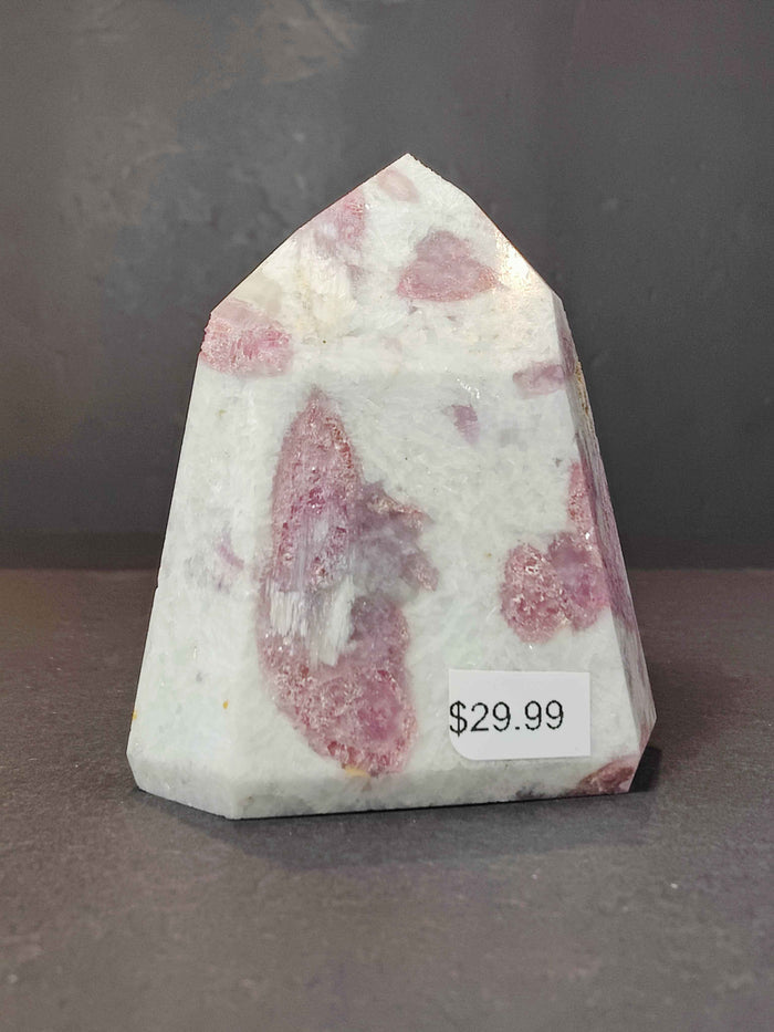 Rubellite (Pink Tourmaline) in Quartz Polished Obelisk Tower Sculpture - Smokin Resin Company