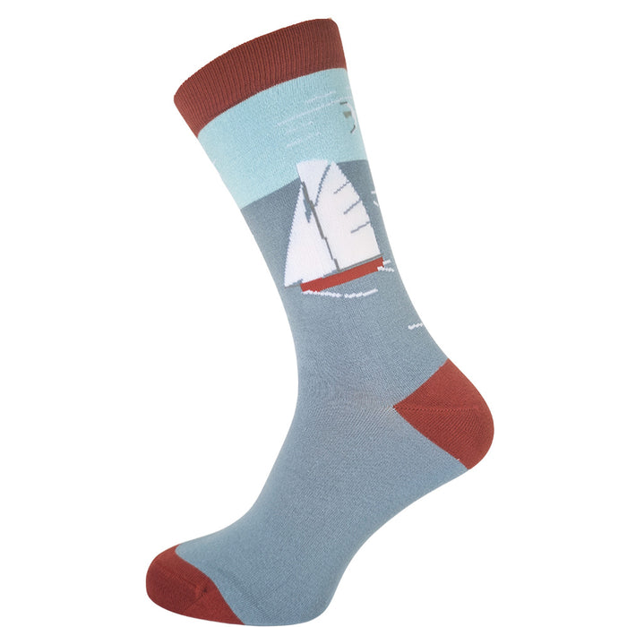 Sailing Boat Men's Bamboo Socks - Nautical Crew Socks