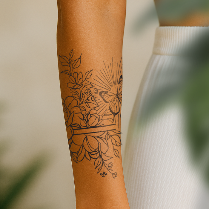 Schmetterling & Blumen Tattoo Sleeve
