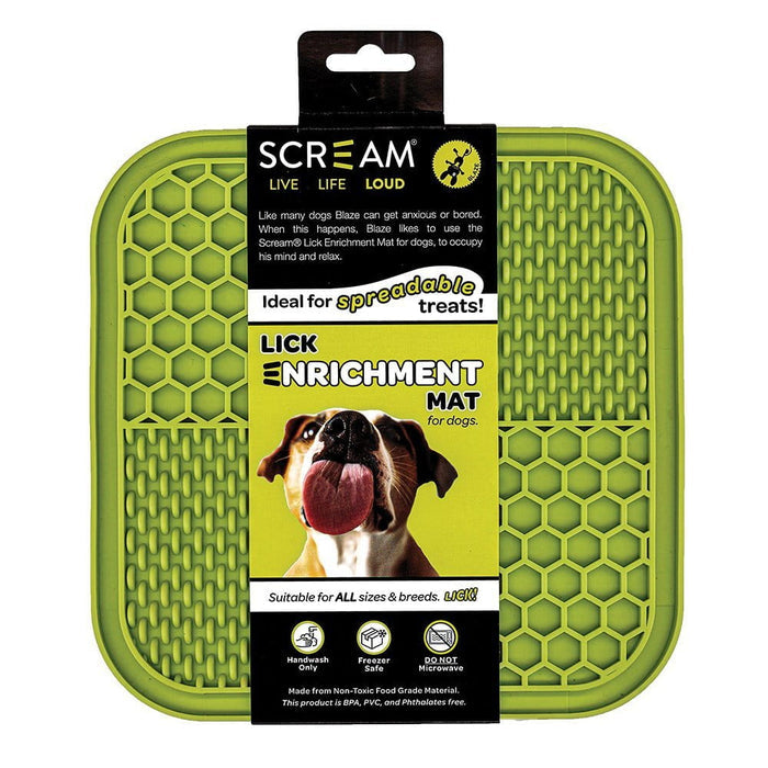 Scream Loud Green Scream LICK ENRICHMENT MAT (TPR) NON-SKID BASE - SQUARE