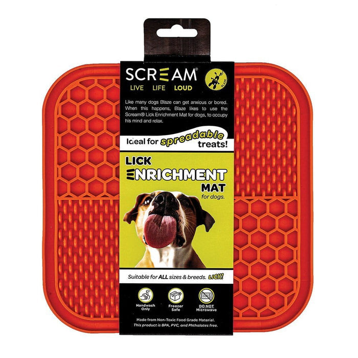 Scream Loud Orange Scream LICK ENRICHMENT MAT (TPR) NON-SKID BASE - SQUARE
