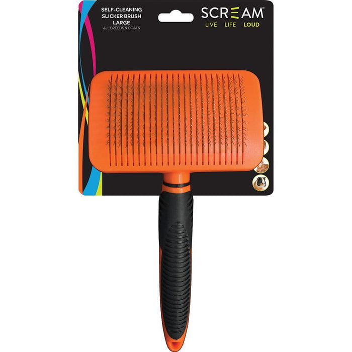 Scream Scream SELF-CLEANING SLICKER BRUSH Loud Orange - Large 20x10cm