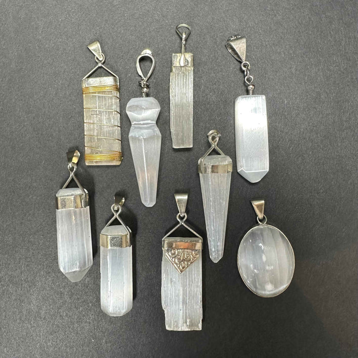 Selenite Pendant in Sterling Silver Clasp - Smokin Resin Company