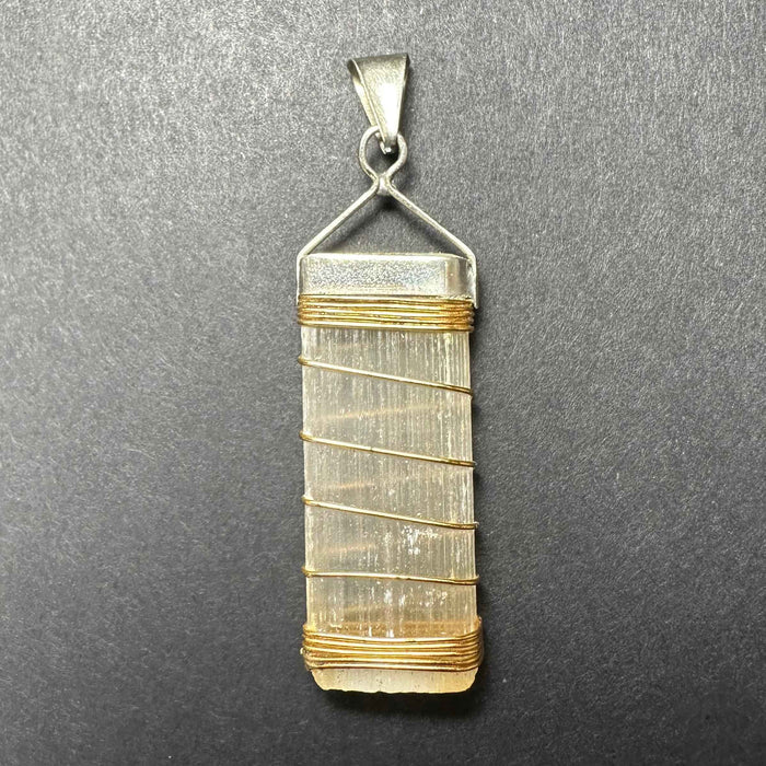 Selenite Pendant in Sterling Silver Clasp - Smokin Resin Company