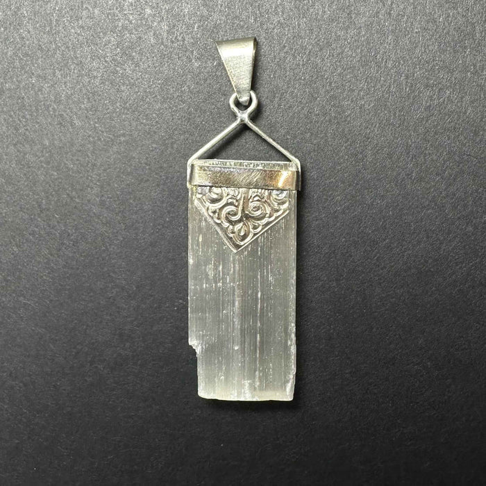 Selenite Pendant in Sterling Silver Clasp - Smokin Resin Company