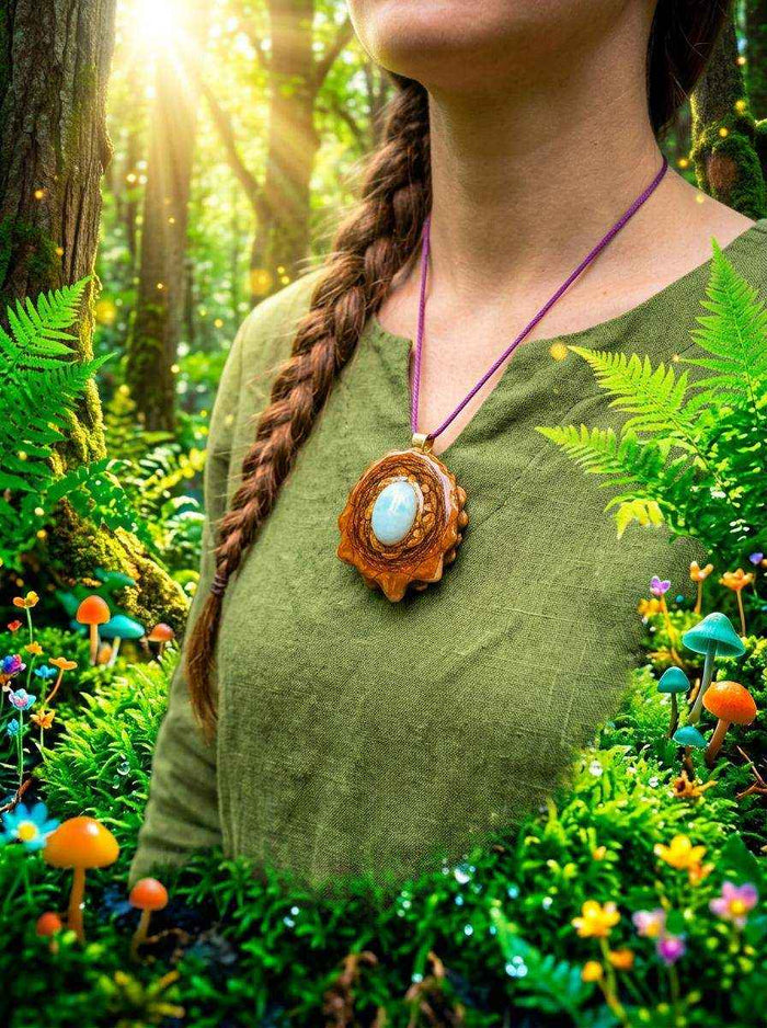 Serenity Awaits: Handmade Larimar Pendant Pinecone Charm