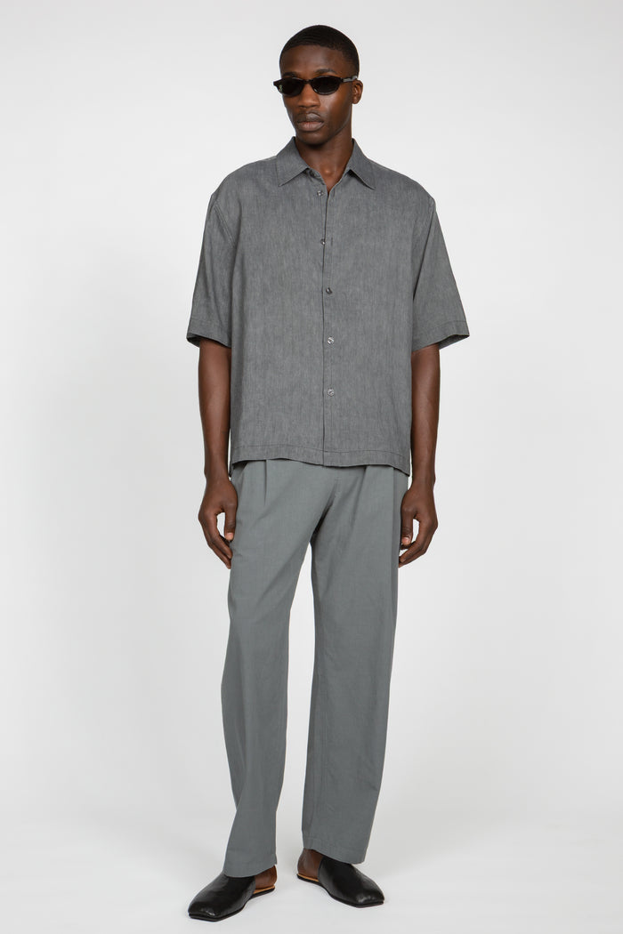 Short Sleeve Button Down Shirt - Dark Grey Tonal Stripe