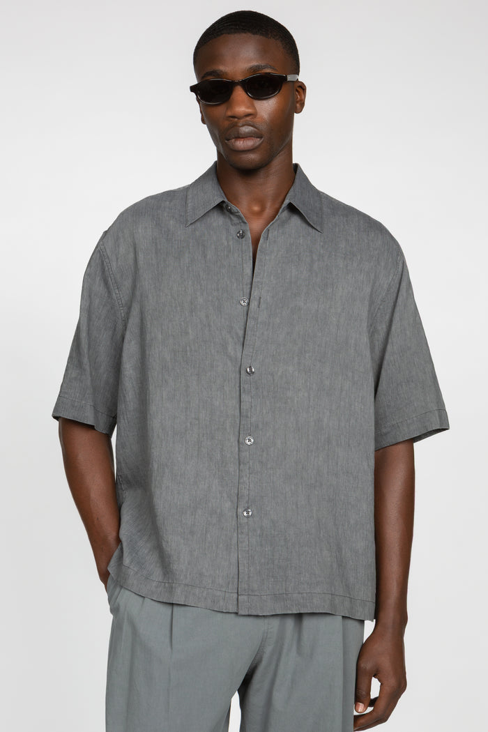 Short Sleeve Button Down Shirt - Dark Grey Tonal Stripe