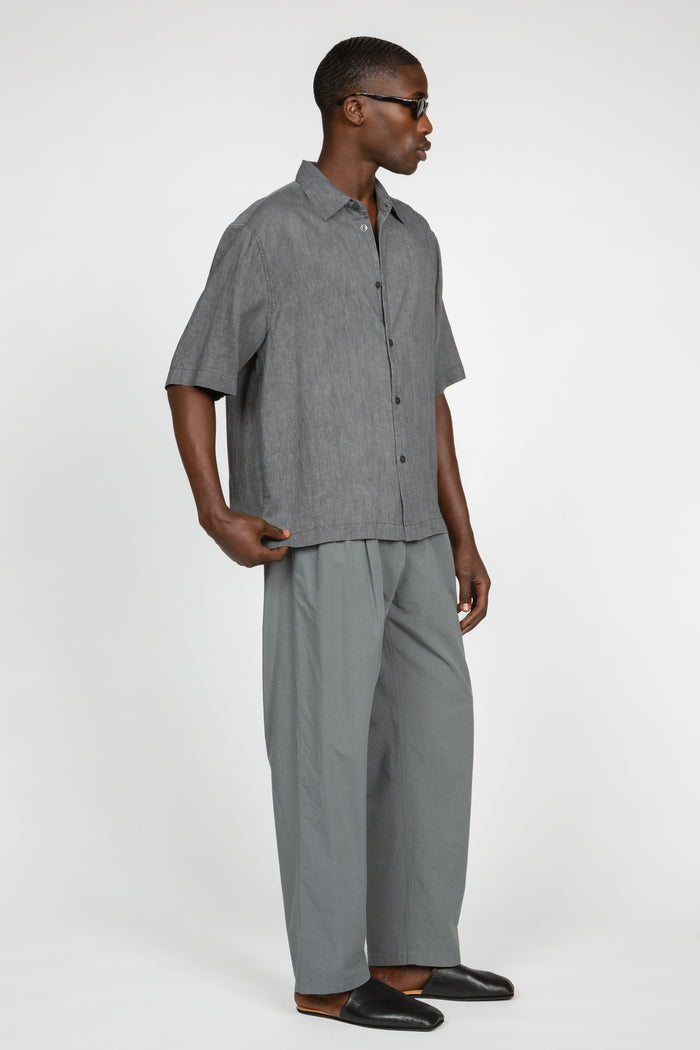 Short Sleeve Button Down Shirt - Dark Grey Tonal Stripe