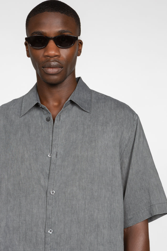 Short Sleeve Button Down Shirt - Dark Grey Tonal Stripe