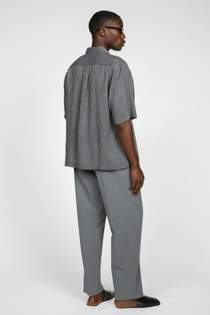 Short Sleeve Button Down Shirt - Dark Grey Tonal Stripe
