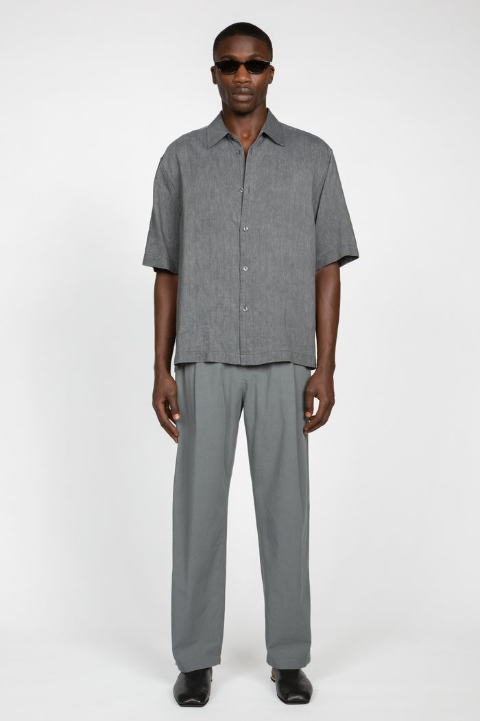 Short Sleeve Button Down Shirt - Dark Grey Tonal Stripe