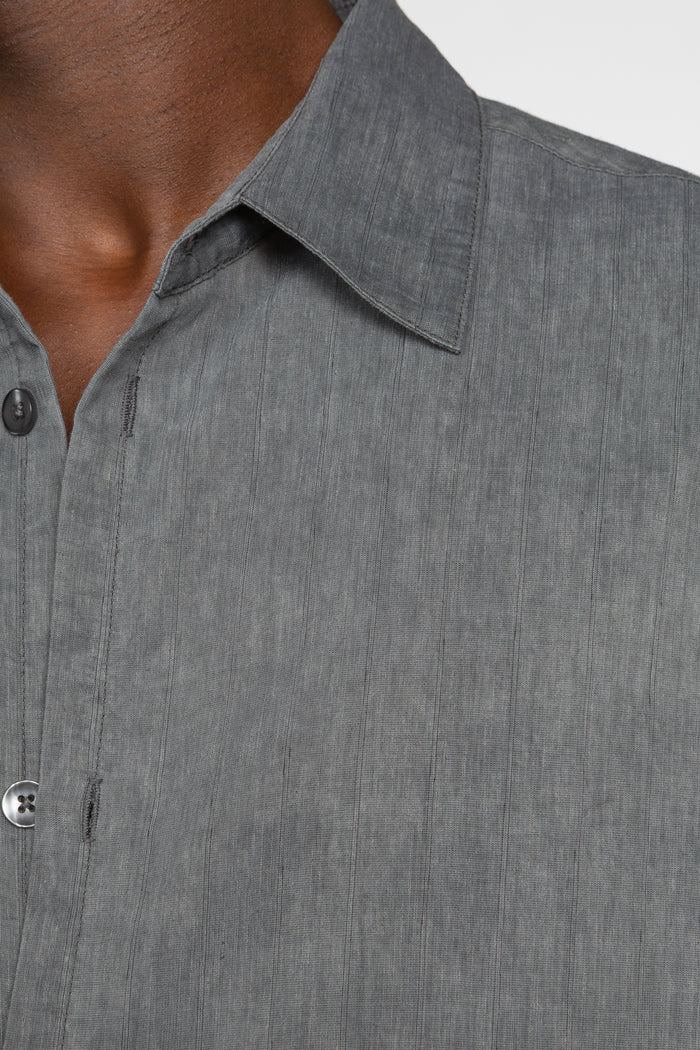 Short Sleeve Button Down Shirt - Dark Grey Tonal Stripe