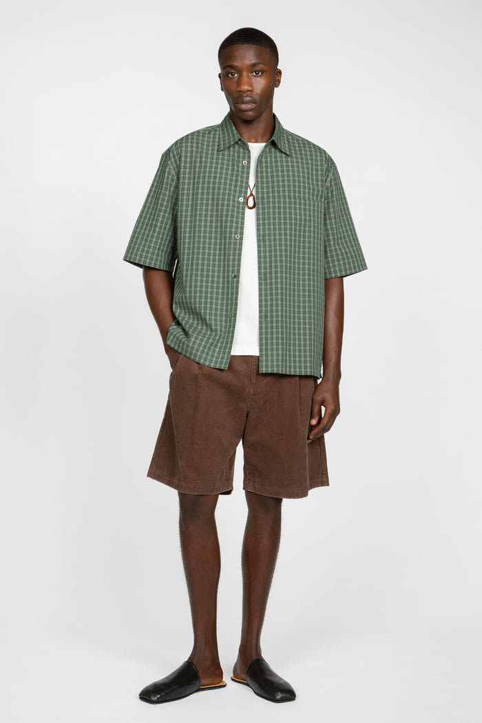 Short Sleeve Button Down Shirt - Green Picnic Check
