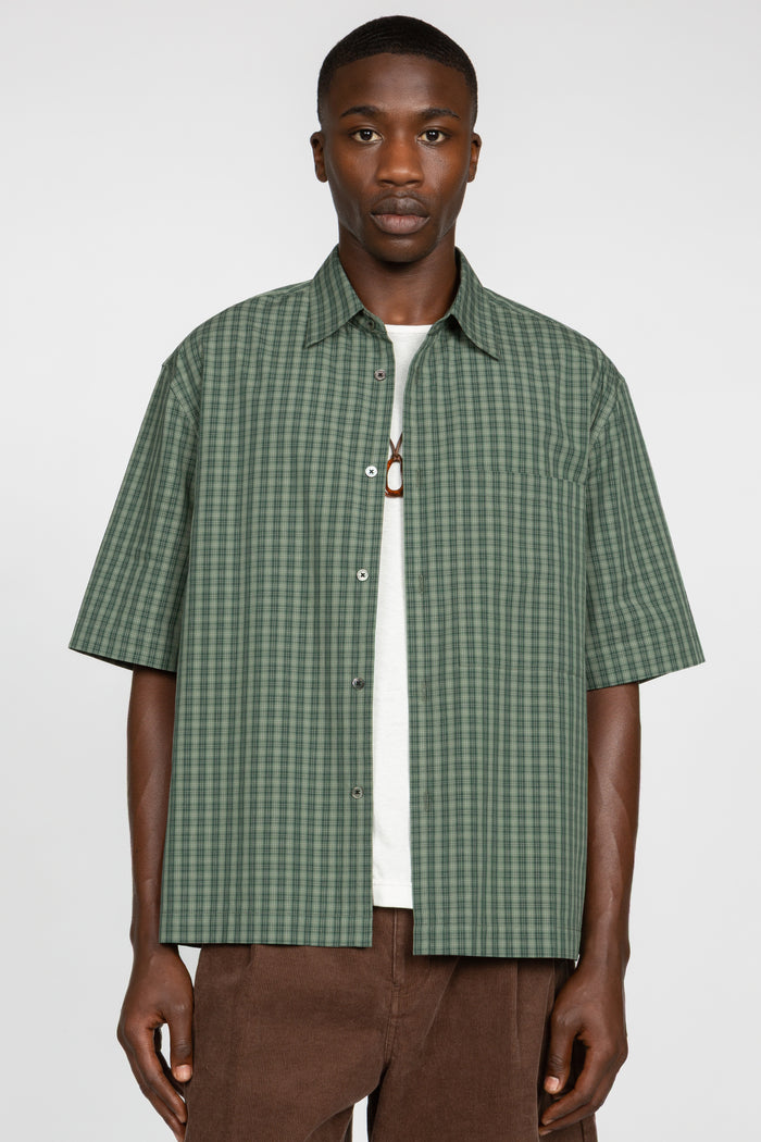Short Sleeve Button Down Shirt - Green Picnic Check