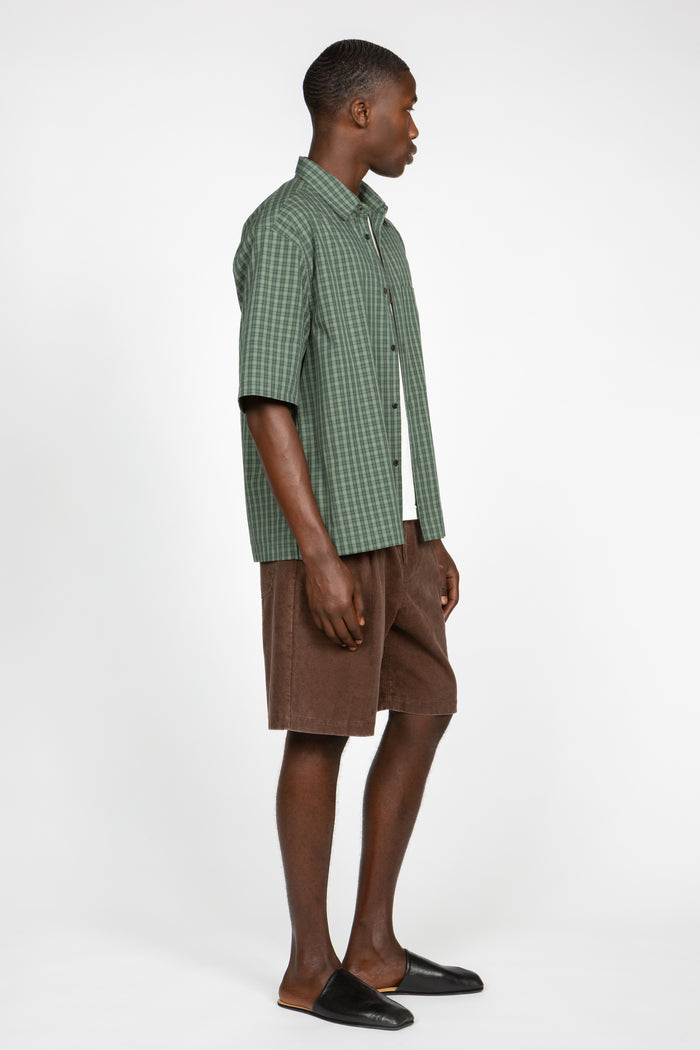 Short Sleeve Button Down Shirt - Green Picnic Check