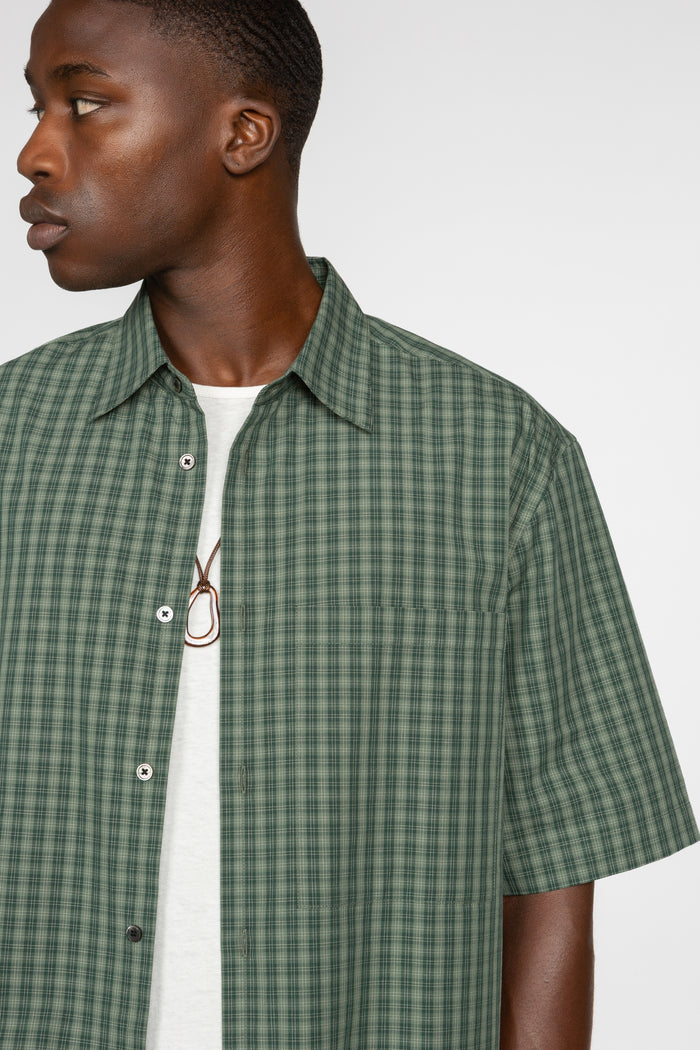 Short Sleeve Button Down Shirt - Green Picnic Check